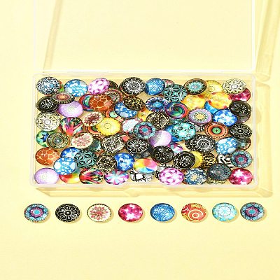 100Pcs Printed Glass Half Round Dome Cabochons GGLA-FS0001-13-1