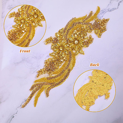 Flower & Leaf Glass Rhinestone Embroidery Cloth Sew on Appliques PATC-WH0008-131-1