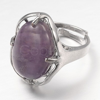 Adjustable Oval Gemstone Wide Band Rings RJEW-L062-01G-1