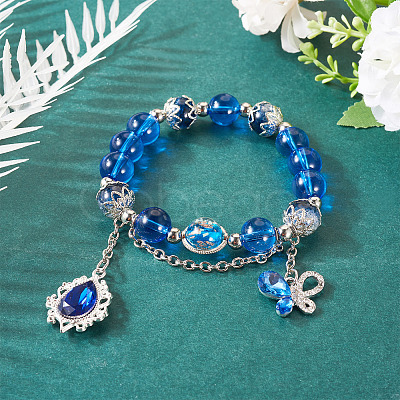 Glass & Alloy Rhinestone Beads Bracelets BJEW-TA00544-1