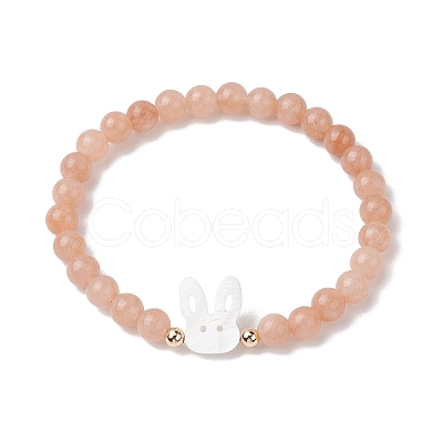 Cute Rabbit Shell & Natural Mixed Gemstone Beaded Stretch Bracelets for Women BJEW-JB11040-1