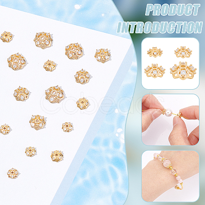 BENECREAT 16Pcs 4 Style Rack Plating Brass Cubic Zirconia Bead Caps KK-BC0013-52-1