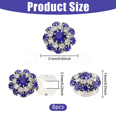 8Pcs Brass Rhinestone Cufflinks BUTT-GL0001-07A-1
