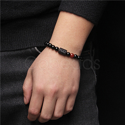 12 Constellations Protetion Natural Carnelian & Black Obsidian Round Beads Stretch Bracelets for Men Women WG083ED-09-1