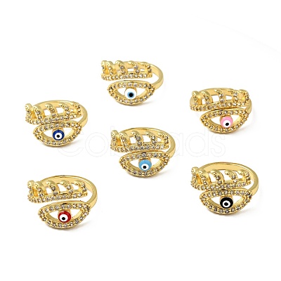 Enamel Horse Eye Open Cuff Ring with Clear Cubic Zirconia RJEW-A008-02G-1