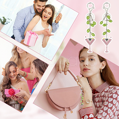 2Pcs Alloy Rhinestone Wine Glass Charm with K9 Glass Bead Keychains KEYC-OC00010-1