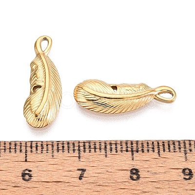 304 Stainless Steel Feather Pendants STAS-T067-48G-1