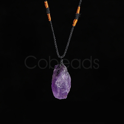 Natural Raw Amethyst Nugget Pendant Necklaces PW-WG79580-05-1