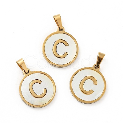 PVD Vacuum Plating 304 Stainless Steel with White Shell Pendants STAS-G268-01C-G-1