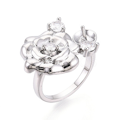 Flower Brass Micro Pave Clear Cubic Zirconia Cuff Ring Settings KK-T076-71P-1