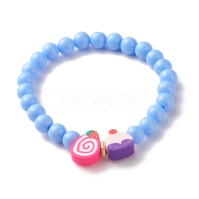 Candy Color Plastic Round Beaded Stretch Bracelet with Food Shape Polymer Clay for Kid BJEW-JB07582-1