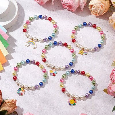 Acrylic Pearl Round Beaded Stretch Bracelets BJEW-JB11424-1