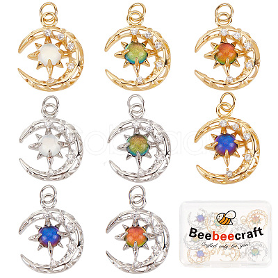8Pcs 8 Colors Brass Micro Pave Clear Cubic Zirconia Glass Pendants KK-BBC0003-79-1