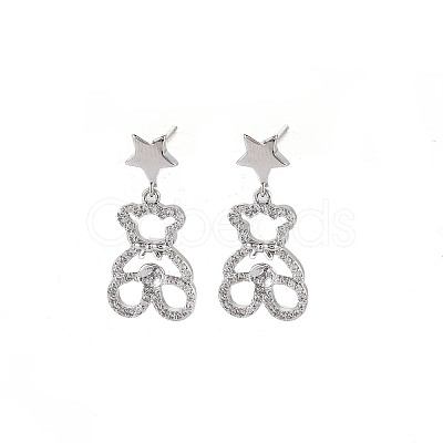 Brass Micro Pave Clear Cubic Zirconia Stud Earring Findings KK-S356-620P-NF-1
