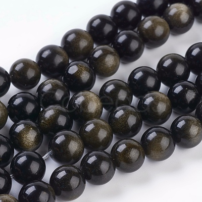 Natural Golden Sheen Obsidian Beads Strands G-C076-10mm-5-1