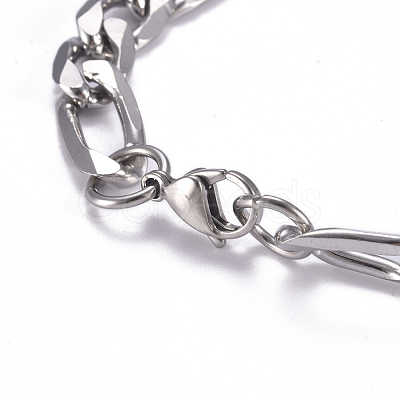 Tarnish Resistant 667 Stainless Steel Figaro Chain ID Bracelets BJEW-G631-02P-1