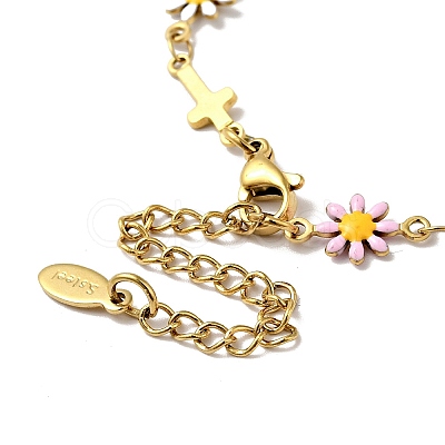 Ion Plating(IP) Enamel Flower & Cross Link Chain Bracelet BJEW-C023-01G-01-1