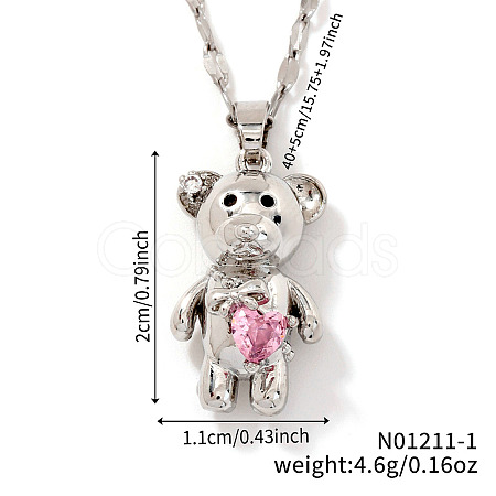 Brass Pave Cubic Zirconia Cute Bear Pendant Necklaces for Women ZL7523-1-1