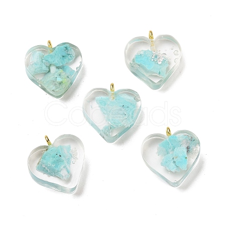 Transparent Resin Natural Chrysocolla Jasper Dyed Chips Pendants G-E185-12G-10-1