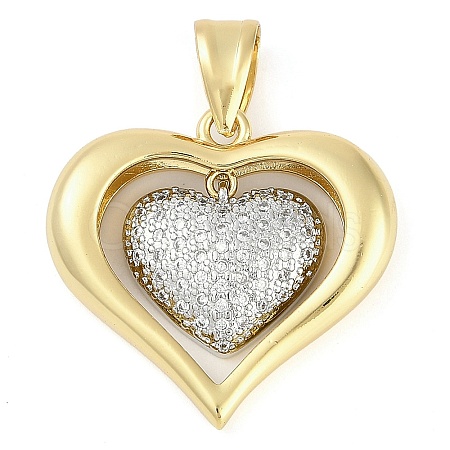 Rack Plating Heart Brass Micro Pave Clear Cubic Zirconia Pendants KK-P287-48A-GP-1