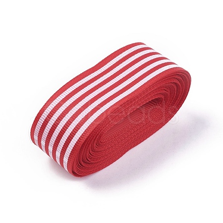 Stripe Pattern Printed Cotton Grosgrain Ribbon OCOR-WH0051-A01-1