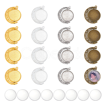 DIY Blank Dome Alloy Flat Round with Mooon Pendant Making Kits DIY-UN0006-45-1
