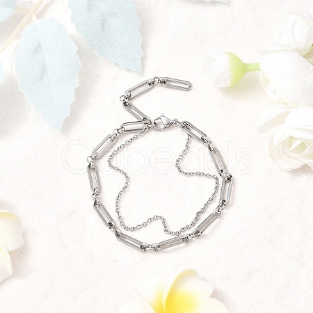 304 Stainless Steel Cable & Paperclip Chain Bracelets Multi-layered Bracelets for Women BJEW-JB12331-02-1