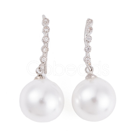 Rack Plating Brass Cubic Zirconia ABS Pearl Earring Hooks EJEW-S219-16P-03-1
