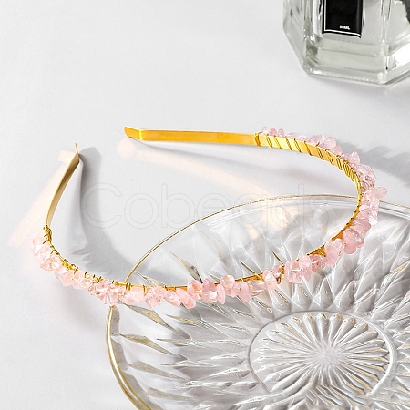 Wire Wrapped Natural Rose Quartz Chip Hair Bands PW-WG27230-11-1