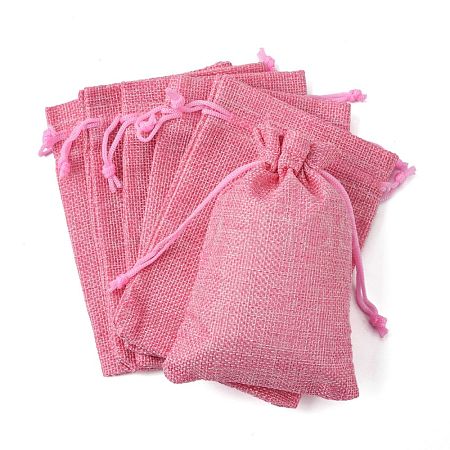 Polyester Imitation Burlap Packing Pouches Drawstring Bags ABAG-R004-14x10cm-04-1