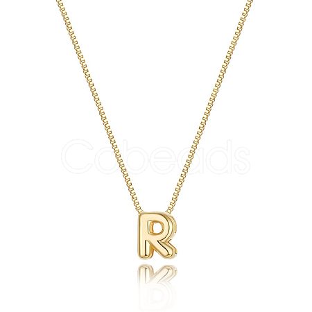 Brass Initial Pendant Box Chain Necklaces for Women FS-WG5C822-18-1