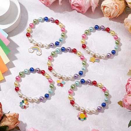 Acrylic Pearl Round Beaded Stretch Bracelets BJEW-JB11424-1