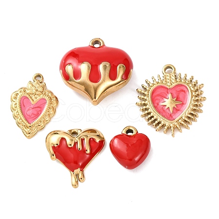 5Pcs 304 Stainless Steel Enamel Pendants STAS-P432-03A-G-1