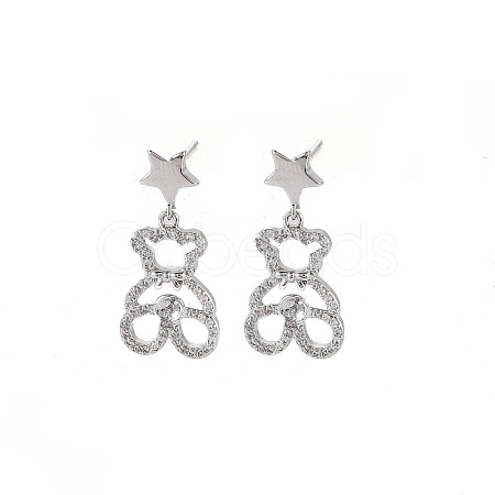 Brass Micro Pave Clear Cubic Zirconia Stud Earring Findings KK-S356-620P-NF-1