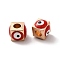 Alloy Enamel European Beads, Large Hole Beads, Light Gold, Cube with Evil Eye, Red, 8x10.5x10.5mm, Hole: 4.3mm