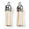 Faux Suede Tassel Pendant Decorations, with CCB Plastic Cord Ends, Platinum, 33~35x10mm, Hole: 2.5mm