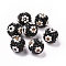 Polymer Clay Rhinestone Beads, Pave Disco Ball Beads, Round with Flower, Jet, 16mm, Hole: 1.6~1.8mm