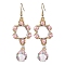 GLass Dangle Earrings, with Acrylic Imitation Pearl Beads and 304 Stainless Steel Ear Wire, Flower, Pink, 71x23mm