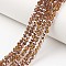 Electroplate Transparent Glass Beads Strands, Half Copper Plated, Faceted, Rondelle, Peru, 3x2mm, Hole: 0.8mm, about 150~155pcs/strand, 15~16 inch(38~40cm)