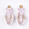 Luminous Handmade Gold Sand Lampwork Pendants, with Wood Stopper, Perfume Bottle, Pink, 31.5~32x17.5~18x9~9.5mm, Hole: 4.5mm, Bottle Capacity: 0.5ml(0.017 fl. oz)