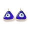 Handmade Evil Eye Lampwork Charms, with Real 18K Gold Plated Tone Brass Findings, Triangle Charm, Blue, 12x13x4mm, Hole: 2mm