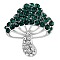 Cubic Zirconia Mushroom Brooch, Alloy Badge for Backpack Clothes, Green, 30x27mm