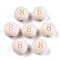 Unfinished Natural Wood European Beads, Large Hole Beads, Laser Engraved Pattern, Round with Number, Num.8, 15~16x14~15mm, Hole: 4mm