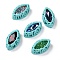 Sew on Rhinestone, Glass Rhinestone, with Brass Findings, Garments Accessories, Horse Eye, Mixed Color, Cyan, 12.5x7.5x5mm, Hole: 0.8mm