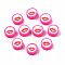 Handmade Polymer Clay Beads, Flat Round with Mouth, Hot Pink, 9.5~10x4~4.5mm, Hole: 1.6mm