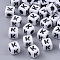 White Opaque Acrylic Beads, Horizontal Hole, Cube with Black Alphabet, Letter.K, 4~5x4~5x4~5mm, Hole: 1.8mm, about 6470~6500pcs/500g