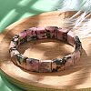 Square Natural Rhodonite Beads Stretch Bracelets for Women Men BJEW-C097-06T-2