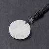Natural Quartz Crystal Flat Round with Flower of Life Pendant Necklace with Nylon Cord for Women NJEW-P274-02-07-5