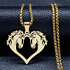 Hip-hop Style 201 Stainless Steel Laser Cut Double Horse Heart Pendant Necklaces FS-WGDE3BC-02-1