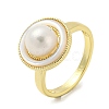 Natural Pear & Shell Flat Round Open Cuff Ring RJEW-H220-23G-1